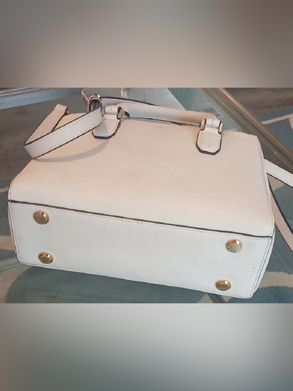 Henri Bendel White Black Mini Satchel Crossbody Gold Hardware - Picture 6 of 8